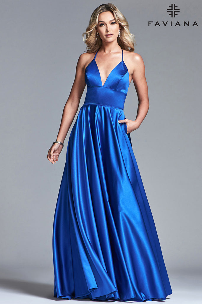 Faviana V-Neck Satin A-Line Prom Dress S10252