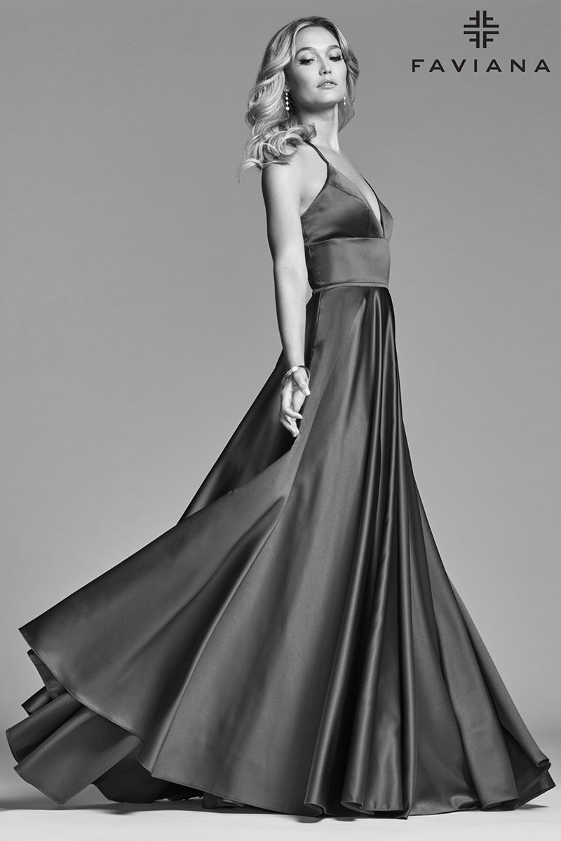 Faviana V-Neck Satin A-Line Prom Dress S10252