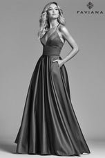 Faviana V-Neck Satin A-Line Prom Dress S10252