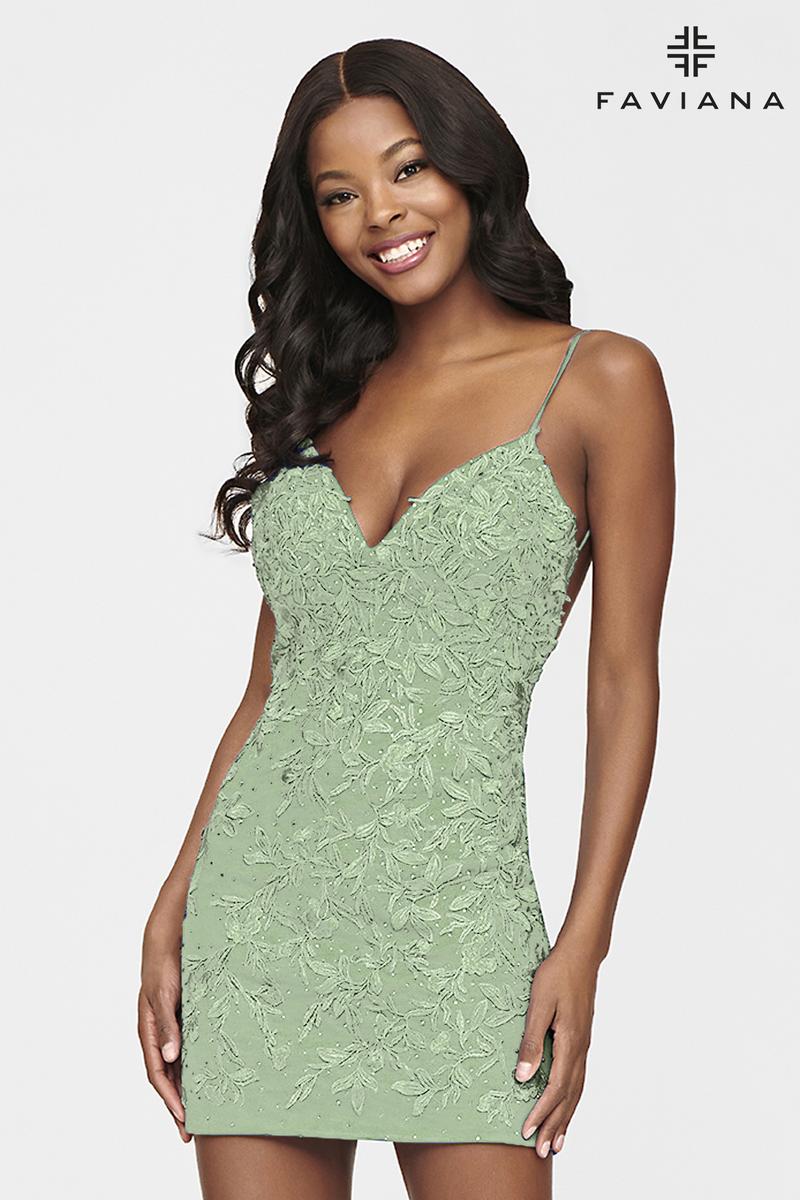 Faviana Short Lace V-Neck Homecoming Dress S10626