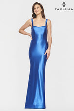 Faviana Long Satin Scoop Neck Dress S10809