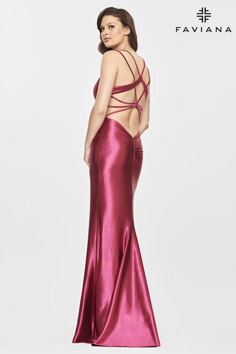 Faviana Long Satin V-Neck Prom Dress S10810