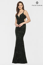 Faviana Long Velvet Sequin Prom Dress S10817