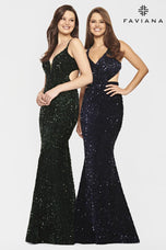 Faviana Long Velvet Sequin Prom Dress S10817