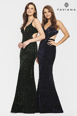 Faviana Long Velvet Sequin Prom Dress S10817