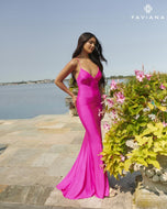 Faviana Long V-Neck Charmeuse Prom Dress S10826