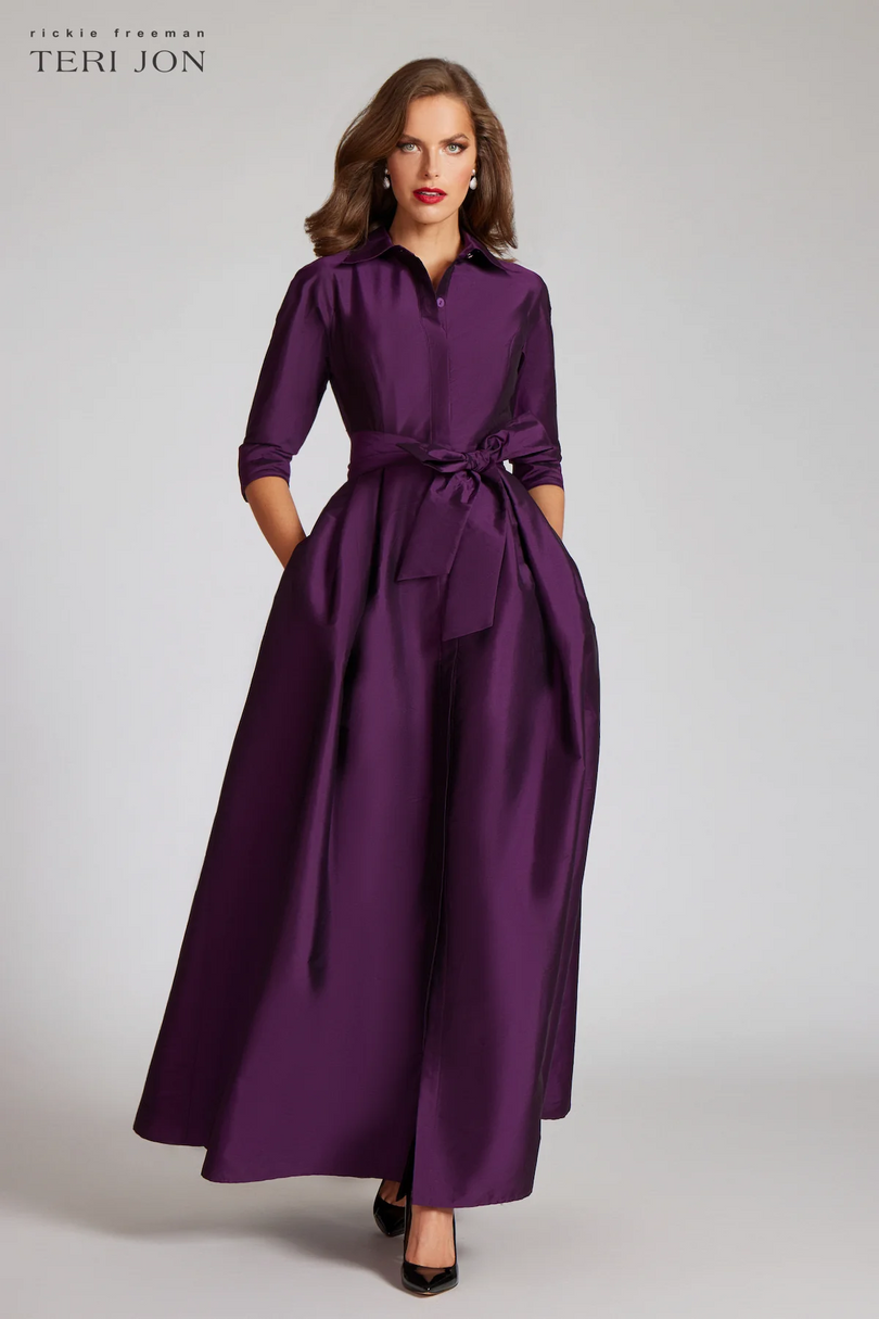 Teri Jon Taffeta Shirt Waist Evening Gown 229051