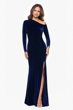 Betsy & Adam "Annette" Velvet Drop Shoulder Evening Dress A25329