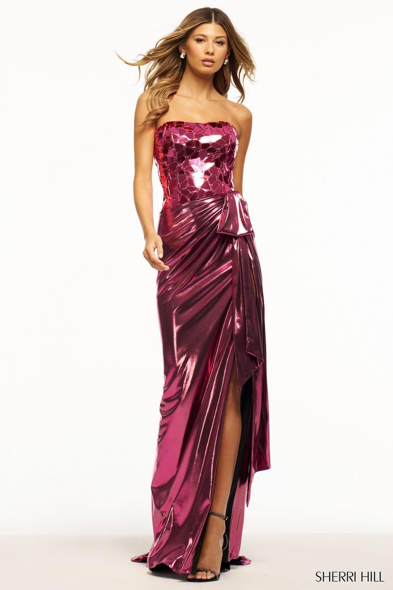 Sherri Hill Strapless Cut Glass Metallic Prom Dress 56094