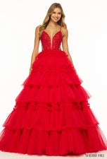 Sherri Hill Ruffle Tulle and Lace Ball Gown Prom Dress 56102