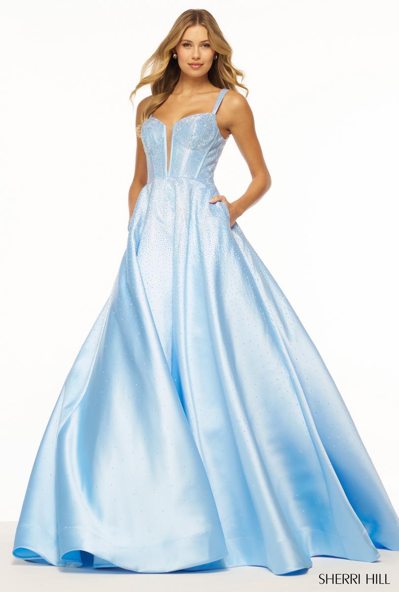 Sherri Hill Mikado Hot Fix Stone Ball Gown Prom Dress 56106