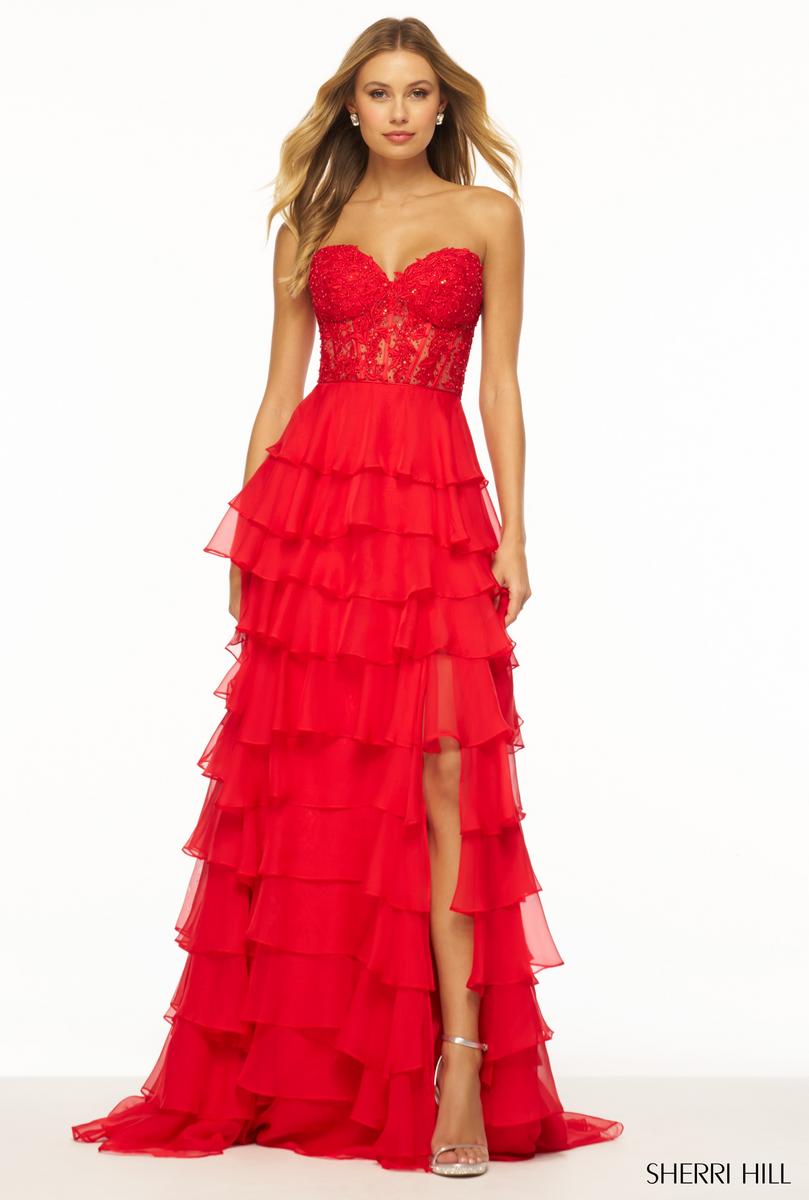 Sherri Hill Ruffle Corset Prom Dress 56162 - B