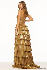 Sherri Hill Metallic Corset Ruffle Prom Dress 56232