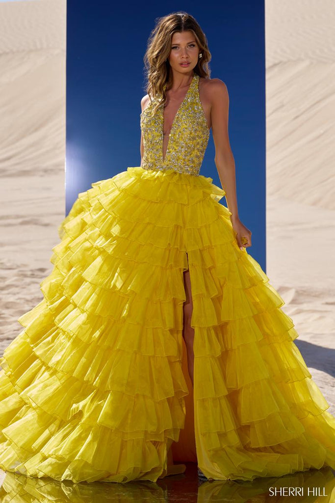 Sherri Hill Ruffle Halter Pageant Dress 56410