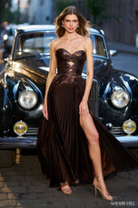 Sherri Hill Strapless Cut Out Metallic Prom Dress 56437