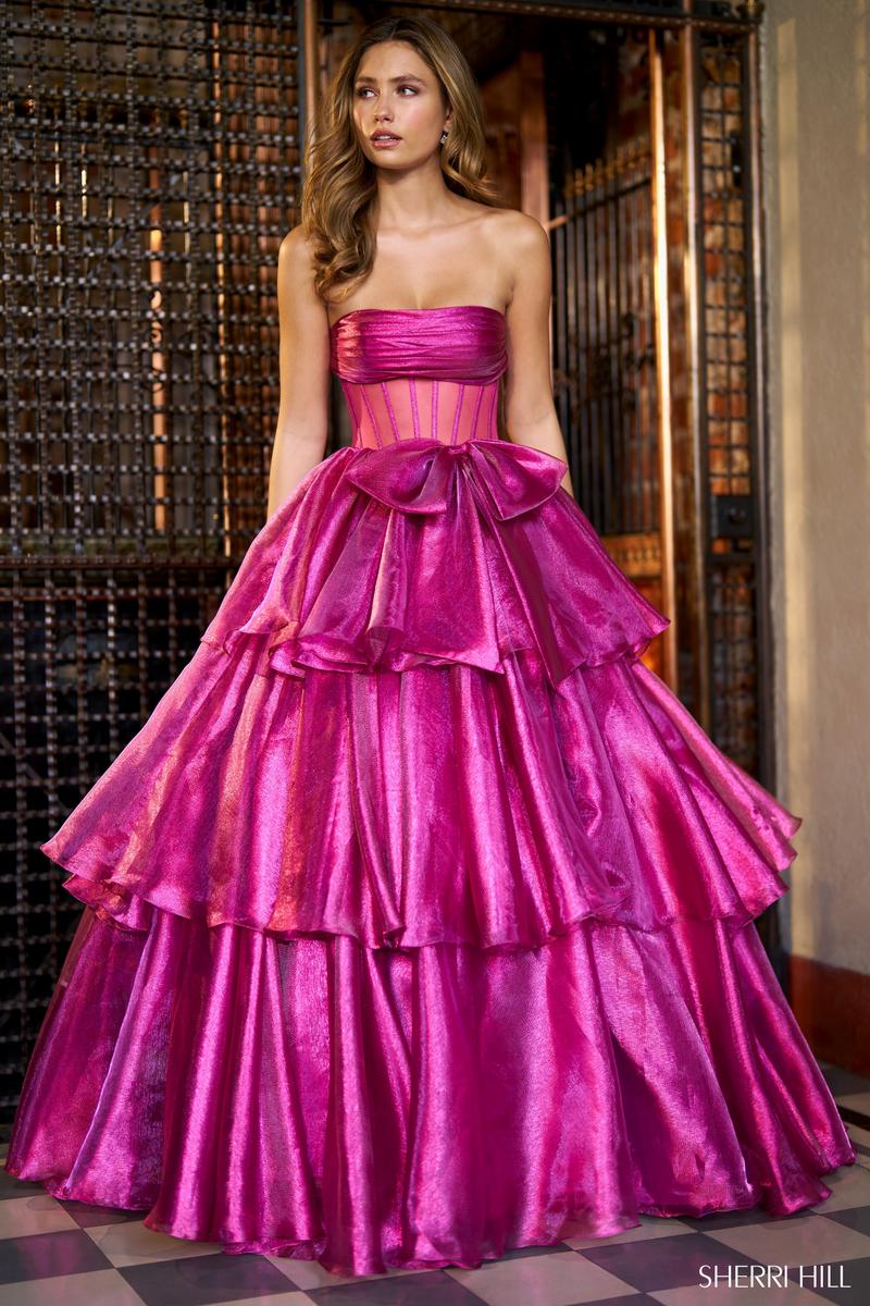 Sherri Hill Sheer Corset Ruffle Ballgown 56767