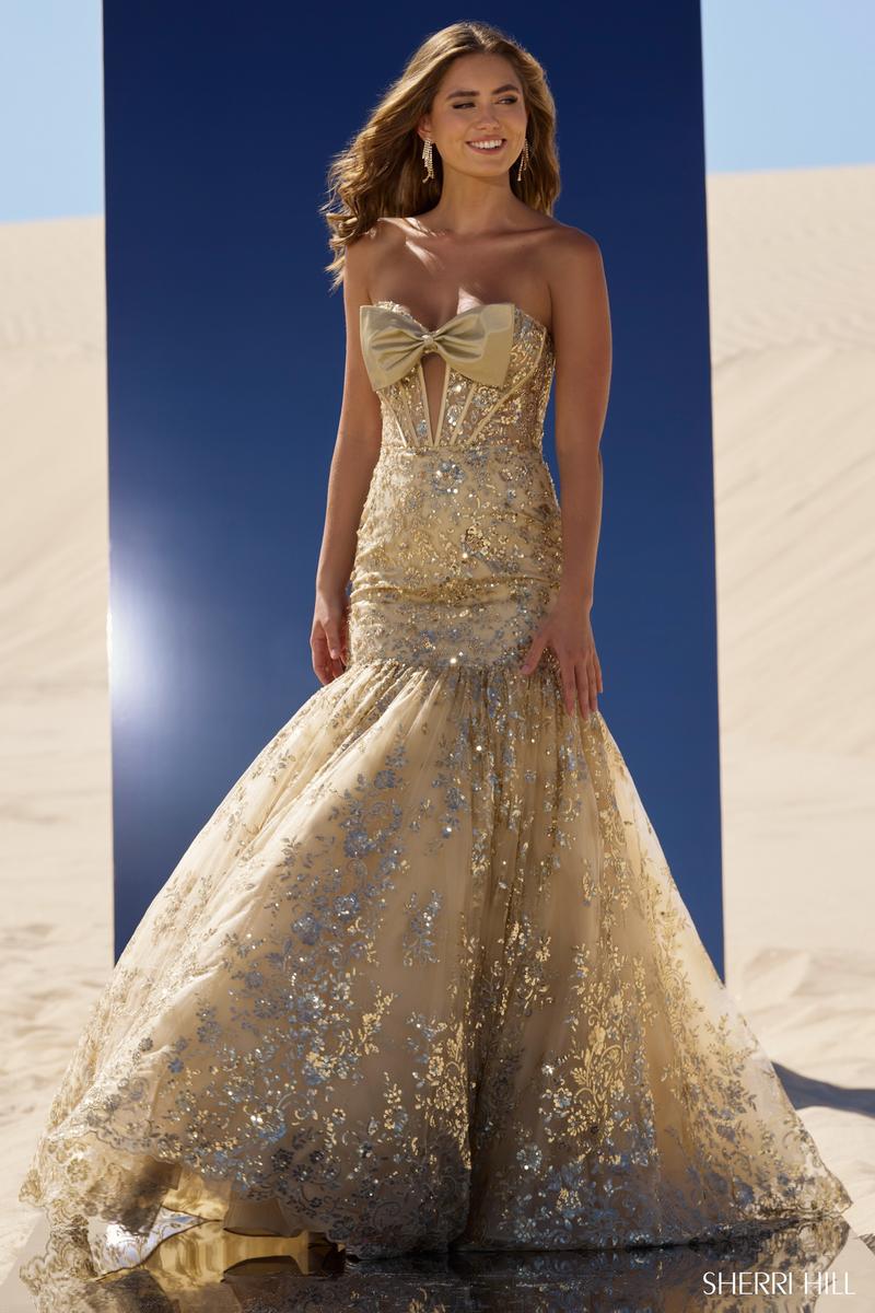 Sherri Hill Strapless Mermaid Dress with Bow 56775