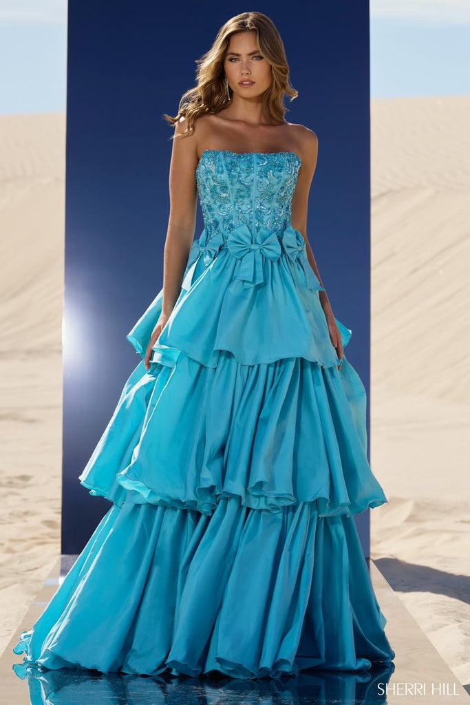 Sherri Hill Strapless Ballgown with Bows 56838