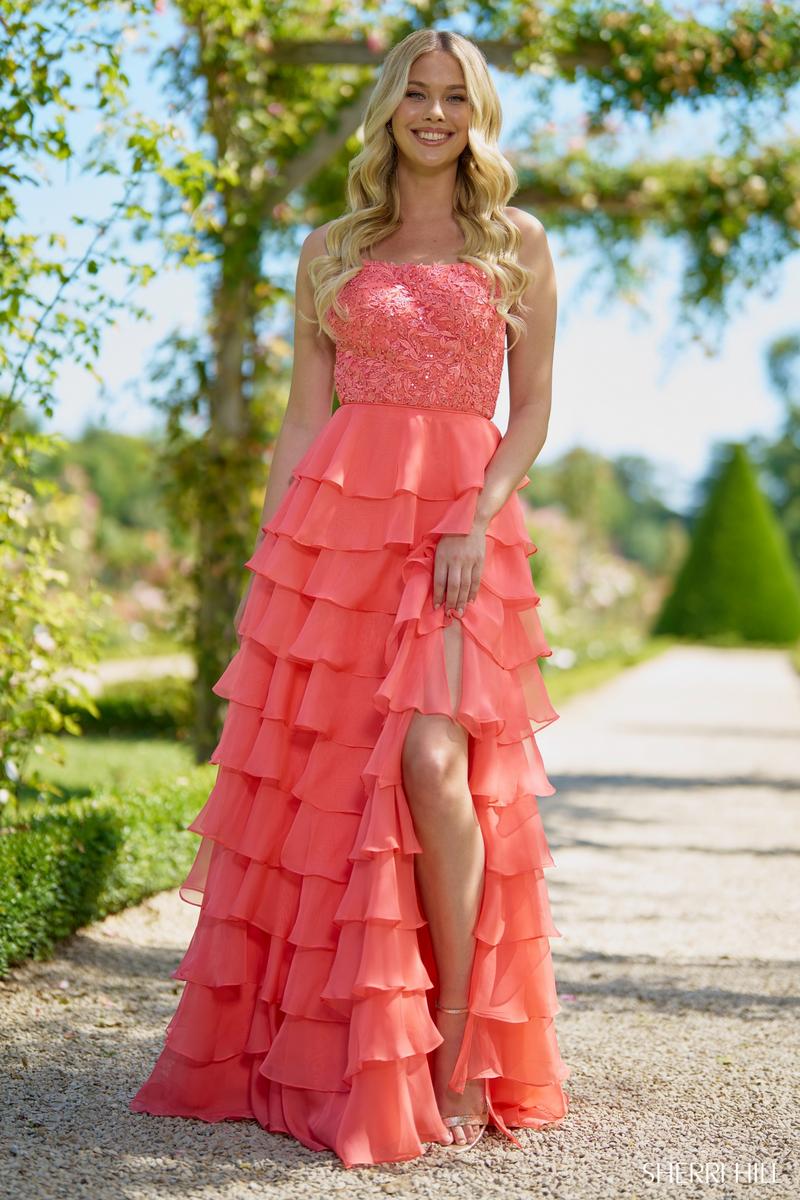 Sherri Hill Ruffle Open Back Prom Dress 56866