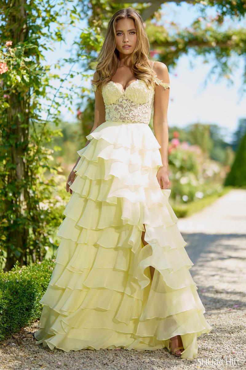 Sherri Hill Lace Chiffon Ruffle Prom Dress 56868