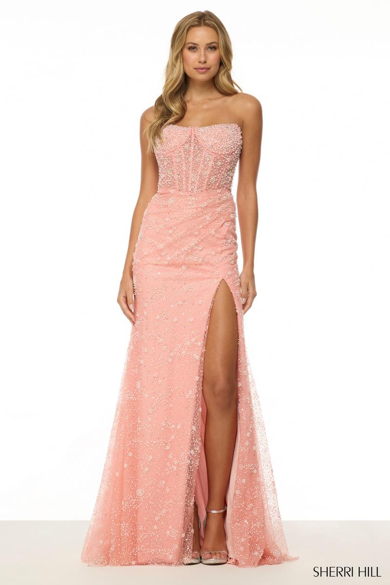 Sherri Hill Strapless Pearl Beaded Prom Dress 57050