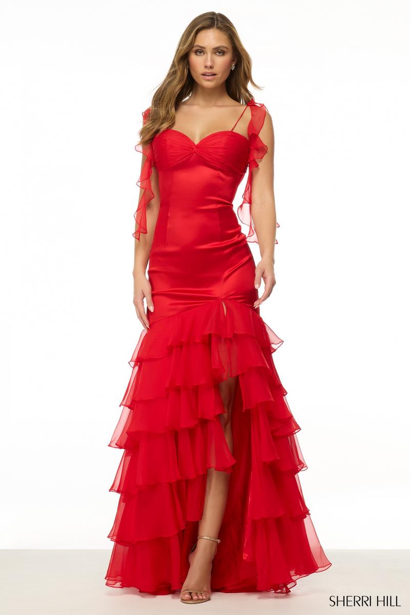 Sherri Hill Romantic Satin Ruffle Prom Dress 57112