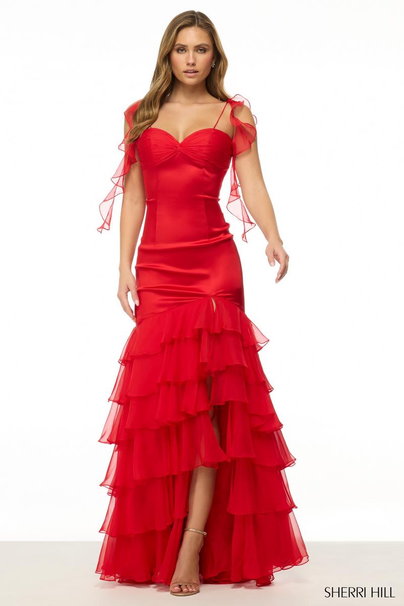 Sherri Hill Romantic Satin Ruffle Prom Dress 57112