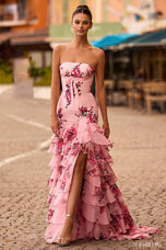 Sherri Hill Strapless Ruffle Floral Prom Dress 57144