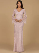 Lara Beaded V-Neck Long Sleeve Evening Gown 28954