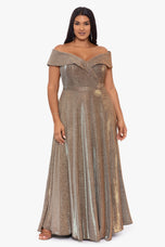 Xscape Evenings "Estelle" Off the Shoulder Glitter Evening Dress 5220X