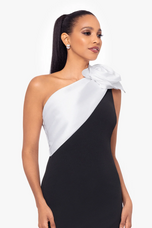 Betsy and Adam One Shoulder Scuba Crepe "Havannah" Dress A26742