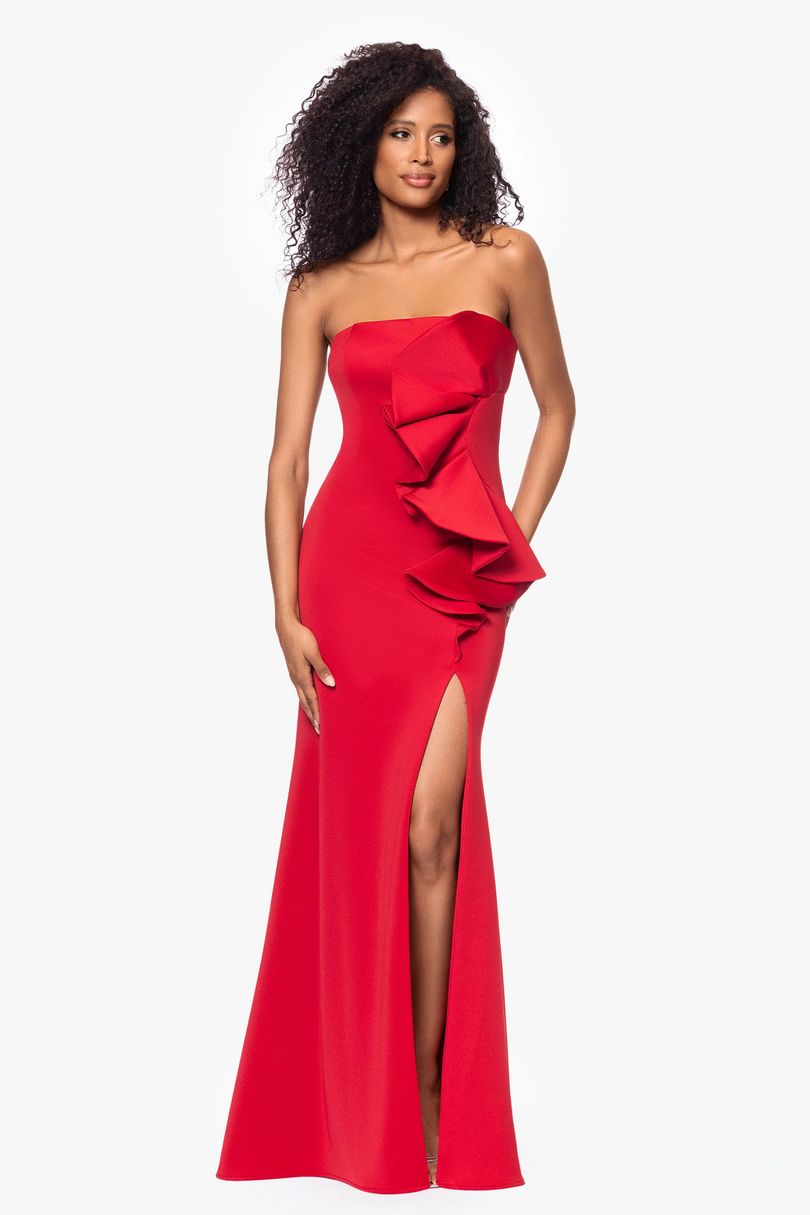 Betsy & Adam Strapless "Fiona" Evening Dress A26851