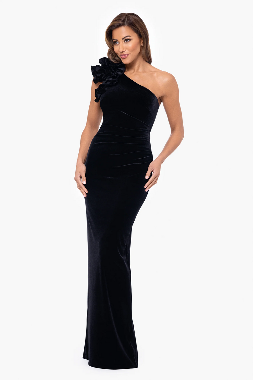 Xscape Evenings "Connie" One Shoulder Velvet Evening Gown 6547X