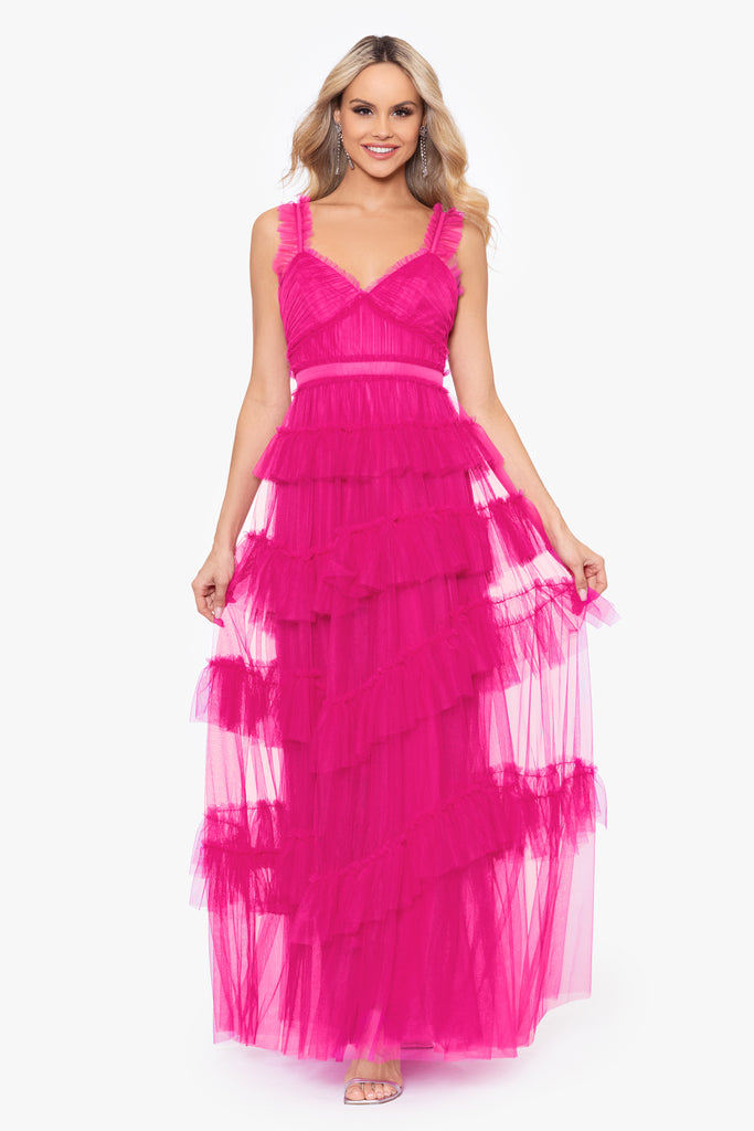 Betsy & Adam Ruffle Prom Dress A25697