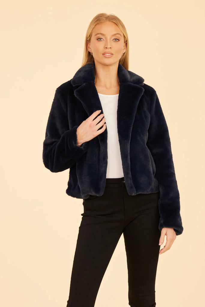 Dolce Cabo Plush Faux Fur Notch Collar Jacket 75362