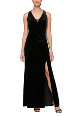 Alex Evenings Halter Neck Velvet Evening Dress 5191945