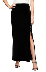 Alex Evenings Long Velvet Skirt with Side Slit & Satin Button Detail 3915397