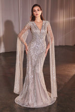 Ladivine by Cinderella Divine Long Sleeve Beaded Evening Dress CD0239