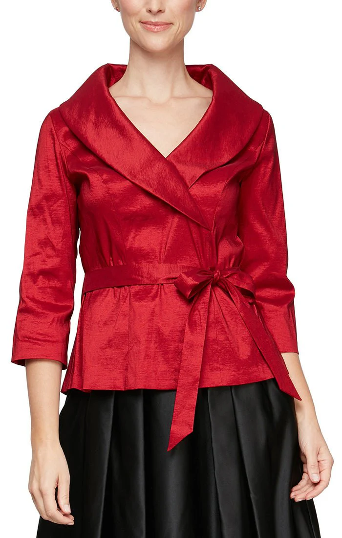 Alex Evenings 3/4 Sleeve Stretch Taffeta Blouse with Tie Waist Detail 8366625