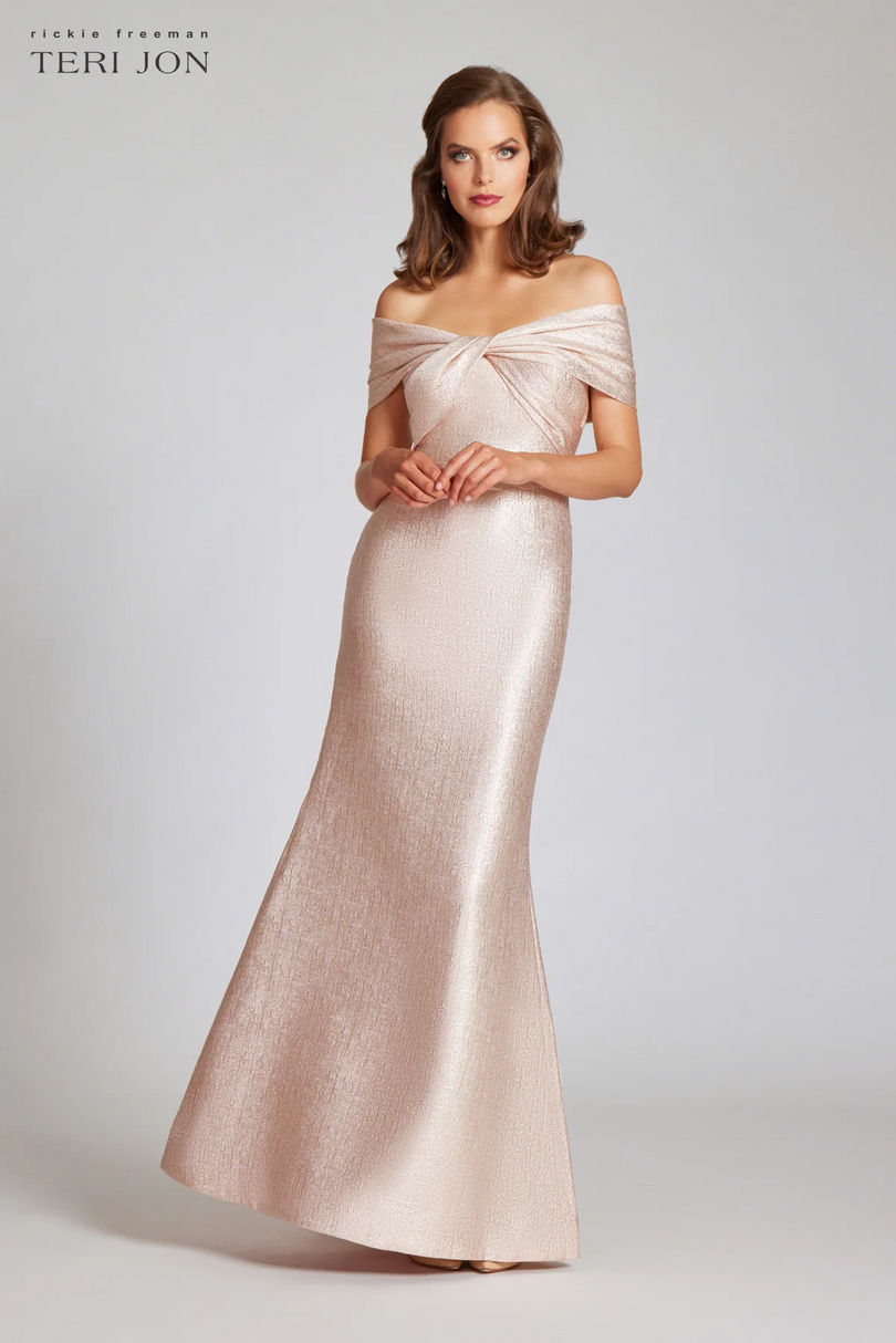 Teri Jon Metallic Twist Front Evening Gown 209097