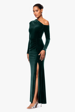 Betsy & Adam "Annette" Velvet Drop Shoulder Evening Dress A25329