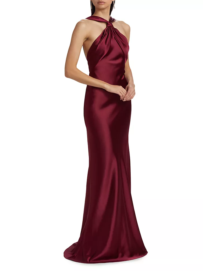 Monique Lhuillier Mallory Satin Halter Neck Gown 44112362