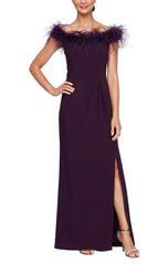 Alex Evenings Off the Shoulder Feather Evening Gown 81351465