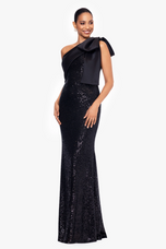 Betsy and Adam "Christy" One Shoulder Sequin Evening Dress A26865