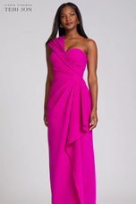 Teri Jon Stretch Crepe Side Drape Gown 219012