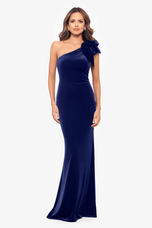 Betsy and Adam One Shoulder Velvet "Taylor" Dress A26707