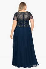 Xscape Evenings "Jerri" Beaded Short Sleeve Chiffon Gown 4230XW