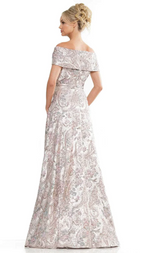 Rina di Montella Off the Shoulder Jacquard Evening Dress RD2986