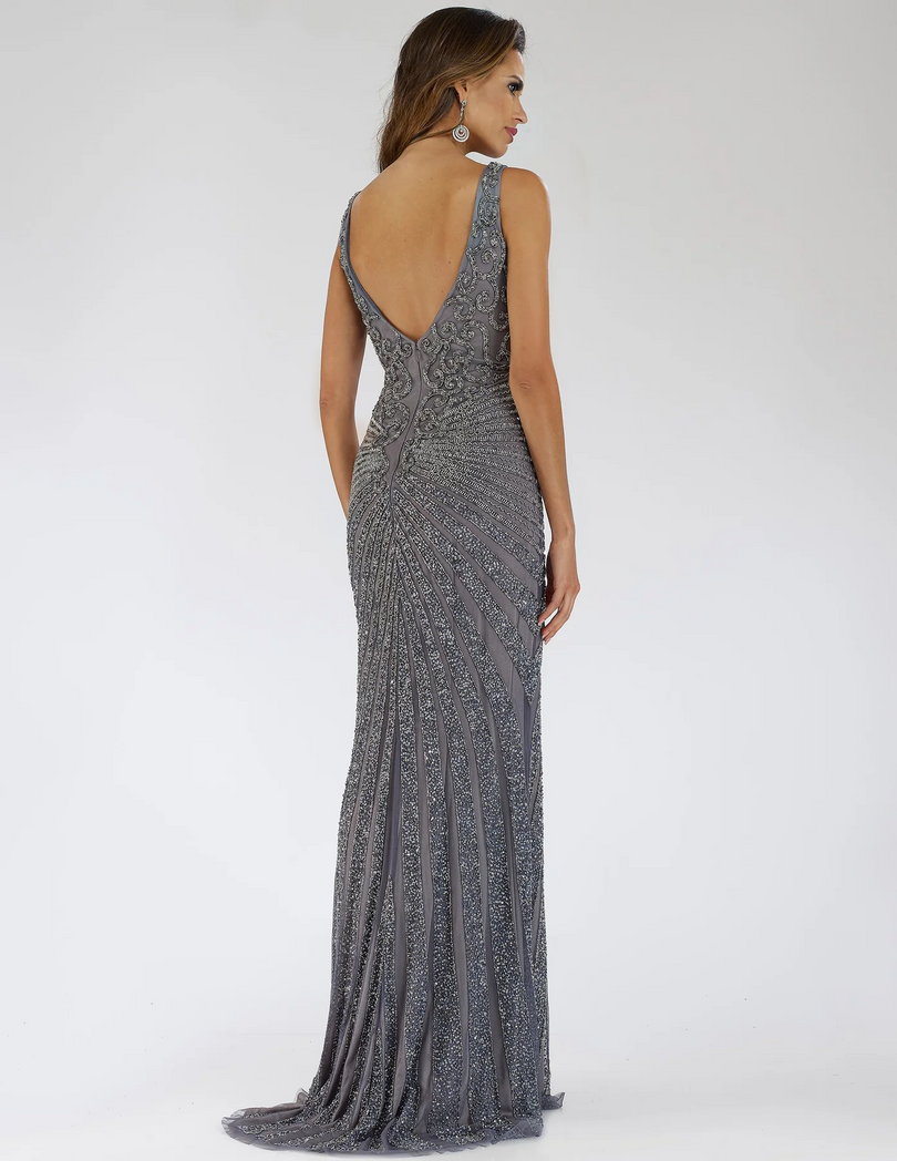 Lara Beaded Evening Gown with Slit 29528