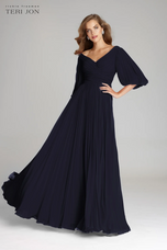 Teri Jon Pleated Chiffon Puff Sleeve Evening Dress 209098